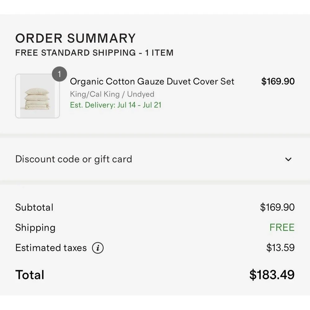 NWT QUINCE AIRY ORGANIC 100% COTTON GAUZE DUVET COVER SET KING CAL K UNDYED $170